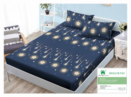 HUSE DE PAT CU ELASTIC - Husa Din Finet Cu Elastic Si Fete De Perna 160x200cm - Stele Cazatoare