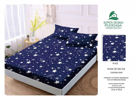 Husa Din Finet Cu Elastic Si Fete De Perna 160x200cm - Bleumarin Cu Stelute [1]