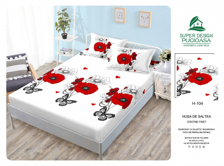 HUSE DE PAT CU ELASTIC - Husa Din Finet Cu Elastic Si Fete De Perna 160x200cm - Maci