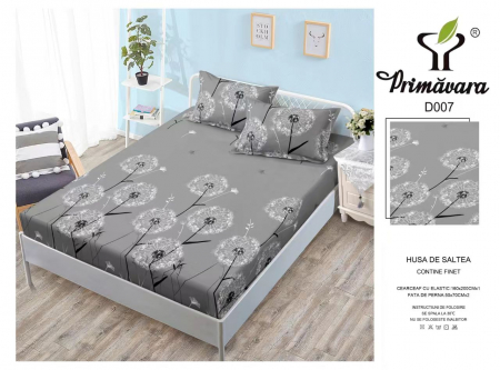 Huse De Pat Finet 160x200cm - Husa Din Finet Cu Elastic Si Fete De Perna 160x200cm - Gri Papadie