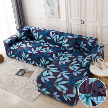 Husa Elastica Pentru Fotoliu/ Canapea/ Coltar - Albastru Cu Frunze HUSE CANAPELE & SCAUNE - Husa Elastica Pentru Fotoliu/ Canapea/ Coltar - Albastru Cu Frunze