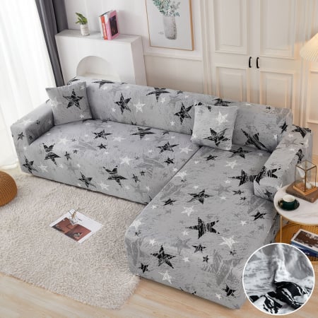 Husa Elastica Pentru Fotoliu/ Canapea/ Coltar - Gri Cu Stelute HUSE CANAPELE & SCAUNE - Husa Elastica Pentru Fotoliu/ Canapea/ Coltar - Gri Cu Stelute