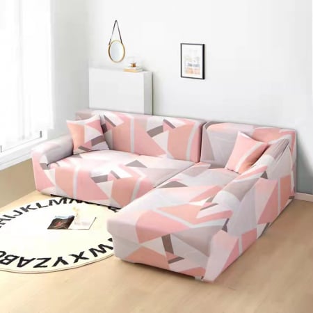 Husa Elastica Pentru Fotoliu/ Canapea/ Coltar - Gri - Roz/Somon HUSE CANAPELE & SCAUNE - Husa Elastica Pentru Fotoliu/ Canapea/ Coltar - Gri - Roz/Somon