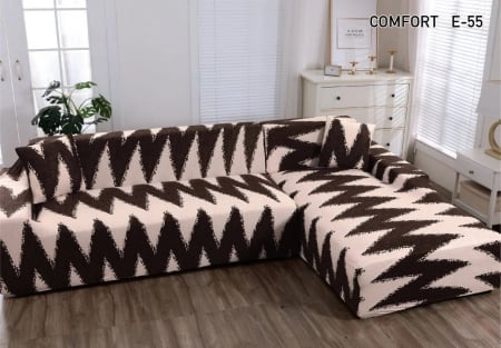 Husa Elastica Pentru Fotoliu/ Canapea/ Coltar - Maro ZigZag HUSE CANAPELE & SCAUNE - Husa Elastica Pentru Fotoliu/ Canapea/ Coltar - Maro ZigZag