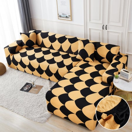 Husa Elastica Pentru Fotoliu/ Canapea/Coltar - Negru cu Bej HUSE CANAPELE & SCAUNE - Husa Elastica Pentru Fotoliu/ Canapea/Coltar - Negru cu Bej