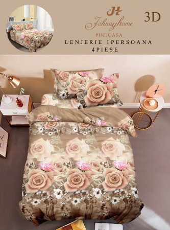 Cearceaf normal - Lenjerie Bumbac Satinat 1 Persoana 3D - Floare Alba