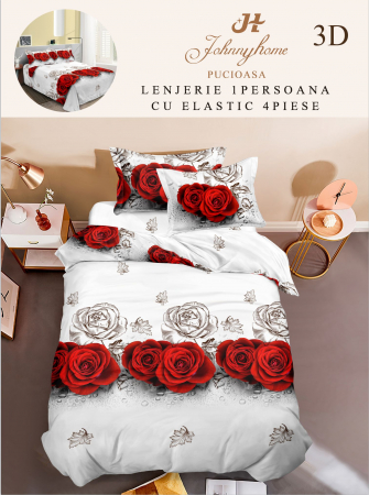 Cearceaf normal - Lenjerie Bumbac Satinat 1 Persoana 3D - Flori Albe