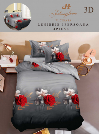 Cearceaf normal - Lenjerie Bumbac Satinat 1 Persoana 3D - I Love You