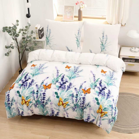 Cearceaf cu elastic 4 piese - Lenjerie Cocolino 4 Piese Cu Elastic - Alb Cu Fluturasi