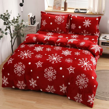 PRODUSE PENTRU CRACIUN - Lenjerie Cocolino 4 Piese Cu Elastic Craciun - Snowflackes