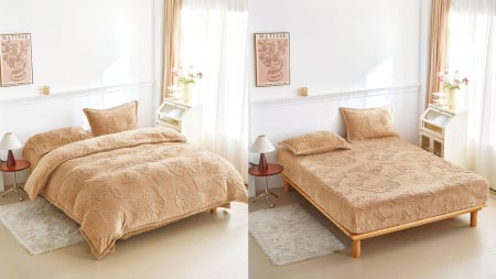 LENJERII DE PAT - Lenjerie Cocolino 4 Piese Cu Elastic Cu Fluturi - Bej