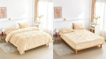 LENJERII DE PAT - Lenjerie Cocolino 4 Piese Cu Elastic Cu Fluturi - Crem