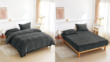 LENJERII DE PAT - Lenjerie Cocolino 4 Piese Cu Elastic Cu Fluturi - Gri Antracit