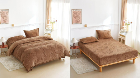 LENJERII DE PAT - Lenjerie Cocolino 4 Piese Cu Elastic Cu Fluturi - Maro