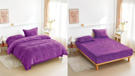 LENJERII DE PAT - Lenjerie Cocolino 4 Piese Cu Elastic Cu Fluturi - Mov