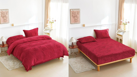 LENJERII DE PAT - Lenjerie Cocolino 4 Piese Cu Elastic Cu Fluturi - Rosu