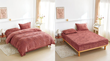LENJERII DE PAT - Lenjerie Cocolino 4 Piese Cu Elastic Cu Fluturi - Somon Inchis