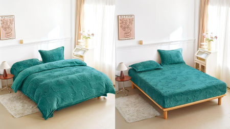 LENJERII DE PAT - Lenjerie Cocolino 4 Piese Cu Elastic Cu Fluturi - Turcoaz
