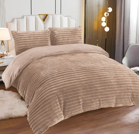 Cearceaf cu elastic 4 piese - Lenjerie Cocolino 4 Piese Cu Elastic Dungi Groase - Bej Cacao Cu Lapte