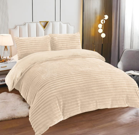 Cearceaf cu elastic 4 piese - Lenjerie Cocolino 4 Piese Cu Elastic Dungi Groase - Crem