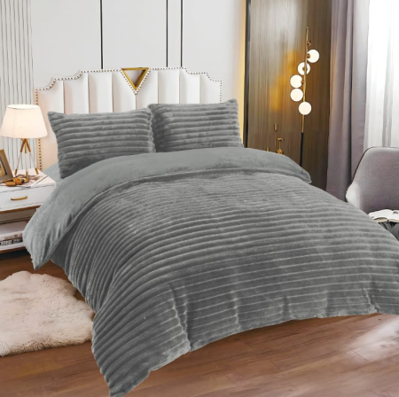 Cearceaf cu elastic 4 piese - Lenjerie Cocolino 4 Piese Cu Elastic Dungi Groase - Gri