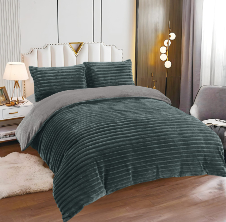 Cearceaf cu elastic 4 piese - Lenjerie Cocolino 4 Piese Cu Elastic Dungi Groase - Gri Verzui