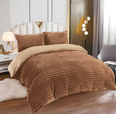 Cearceaf cu elastic 4 piese - Lenjerie Cocolino 4 Piese Cu Elastic Dungi Groase - Maro