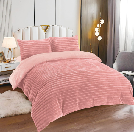 Cearceaf cu elastic 4 piese - Lenjerie Cocolino 4 Piese Cu Elastic Dungi Groase - Roz