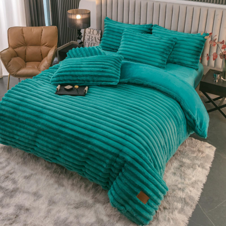 LENJERII DE PAT - Lenjerie Cocolino 4 Piese Cu Elastic Dungi Groase - Turquoise