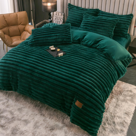 LENJERII DE PAT - Lenjerie Cocolino 4 Piese Cu Elastic Dungi Groase - Verde