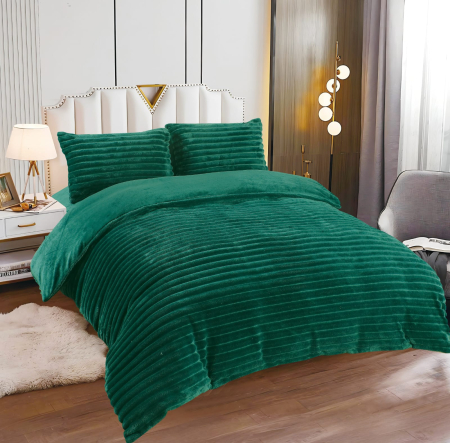 Cearceaf cu elastic 4 piese - Lenjerie Cocolino 4 Piese Cu Elastic Dungi Groase - Verde Smarald