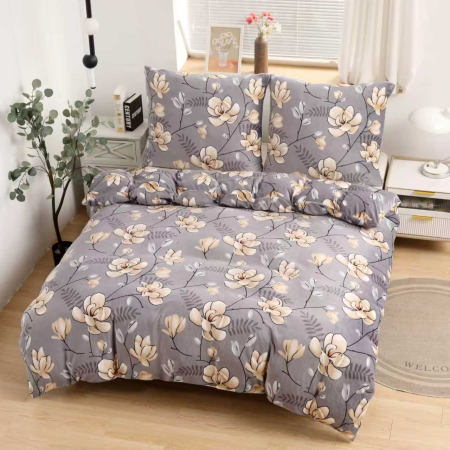 LENJERII DE PAT - Lenjerie Cocolino 4 Piese Cu Elastic - Gri Cu Magnolie