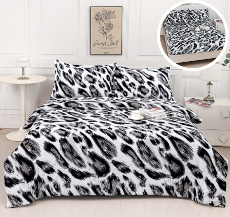 Lenjerii De Pat Cocolino - Lenjerie Cocolino 4 Piese Cu Elastic - Gri Leopard