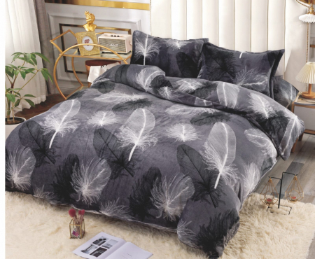 LENJERII DE PAT - Lenjerie Cocolino 4 Piese Cu Elastic - Gri Pene