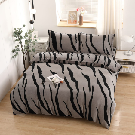 LENJERII DE PAT - Lenjerie Cocolino 4 Piese Cu Elastic - Gri Tigrat