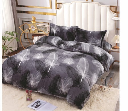 LENJERII DE PAT - Lenjerie Cocolino 4 Piese Cu Elastic - Gri Cu Pene