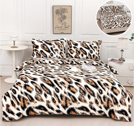 Lenjerii De Pat Cocolino - Lenjerie Cocolino 4 Piese Cu Elastic - Maro Leopard
