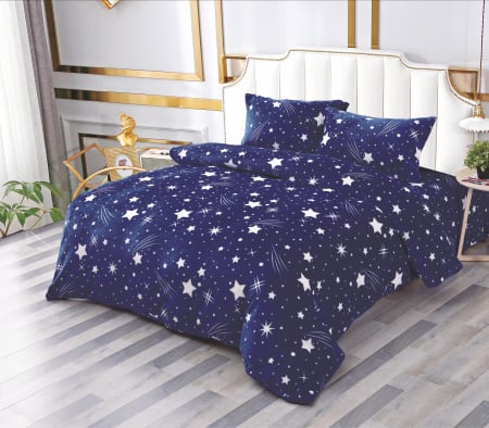 LENJERII DE PAT - Lenjerie Cocolino 4 Piese Cu Elastic - Bleumarin Cu Stelute