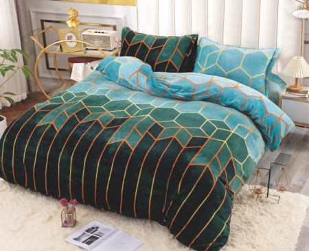 LENJERII DE PAT - Lenjerie Cocolino 4 Piese Cu Elastic - Verde Abstract