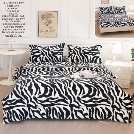 Lenjerii De Pat Cocolino - Lenjerie Cocolino 4 Piese Cu Elastic - Imprimeu Leopard Animal Print