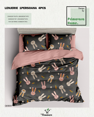Lenjerie De Pat Bumbac 100% 1 Persoana - Lenjerie De Pat 100% Bumbac 1 Persoana - Iepurasi Cu Morcovi