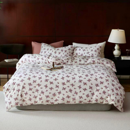 LENJERII DE PAT - Lenjerie De Pat Bumbac 100% - Alb Cu Mini Floricele
