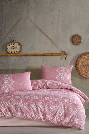 LENJERII DE PAT - Lenjerie De Pat 100% Bumbac Ranforce Cu Elastic - Traditional Pink