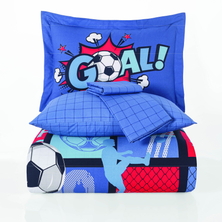 Lenjerie De Pat Bumbac 100% Poplin 1 Persoana - Albastru Cu Minge Pe Teren De Fotbal [1]