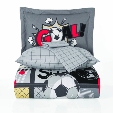 Lenjerie De Pat Bumbac 100% Poplin 1 Persoana - Gri Cu Minge Pe Teren De Fotbal [2]