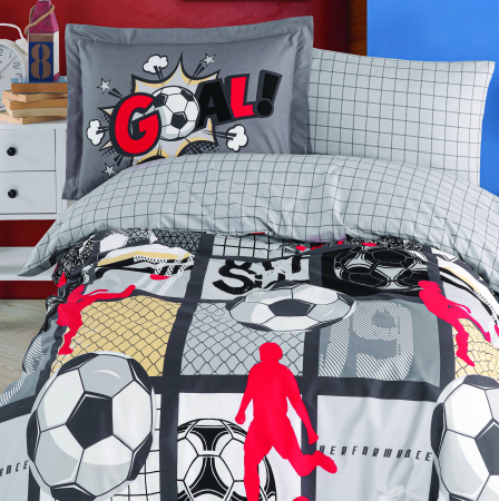 Lenjerie De Pat Bumbac 100% Poplin 1 Persoana - Gri Cu Minge Pe Teren De Fotbal [1]