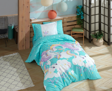 LENJERII 1 PERSOANA - Lenjerie De Pat Bumbac 100% Poplin 1 Persoana - Magica Aqua