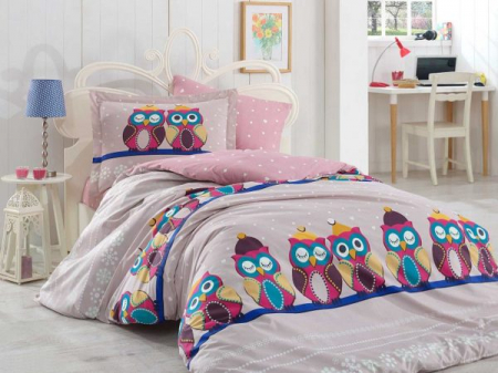 LENJERII 1 PERSOANA - Lenjerie De Pat Bumbac 100% Poplin 1 Persoana - Mici Bufnite