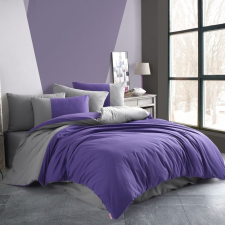 Lenjerie De Pat Bumbac 100% Poplin 1 Persoana - Mov Si Gri [1]