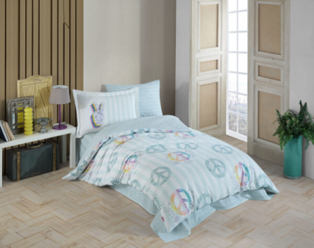 LENJERII 1 PERSOANA - Lenjerie De Pat Bumbac 100% Poplin 1 Persoana - Peace Blue
